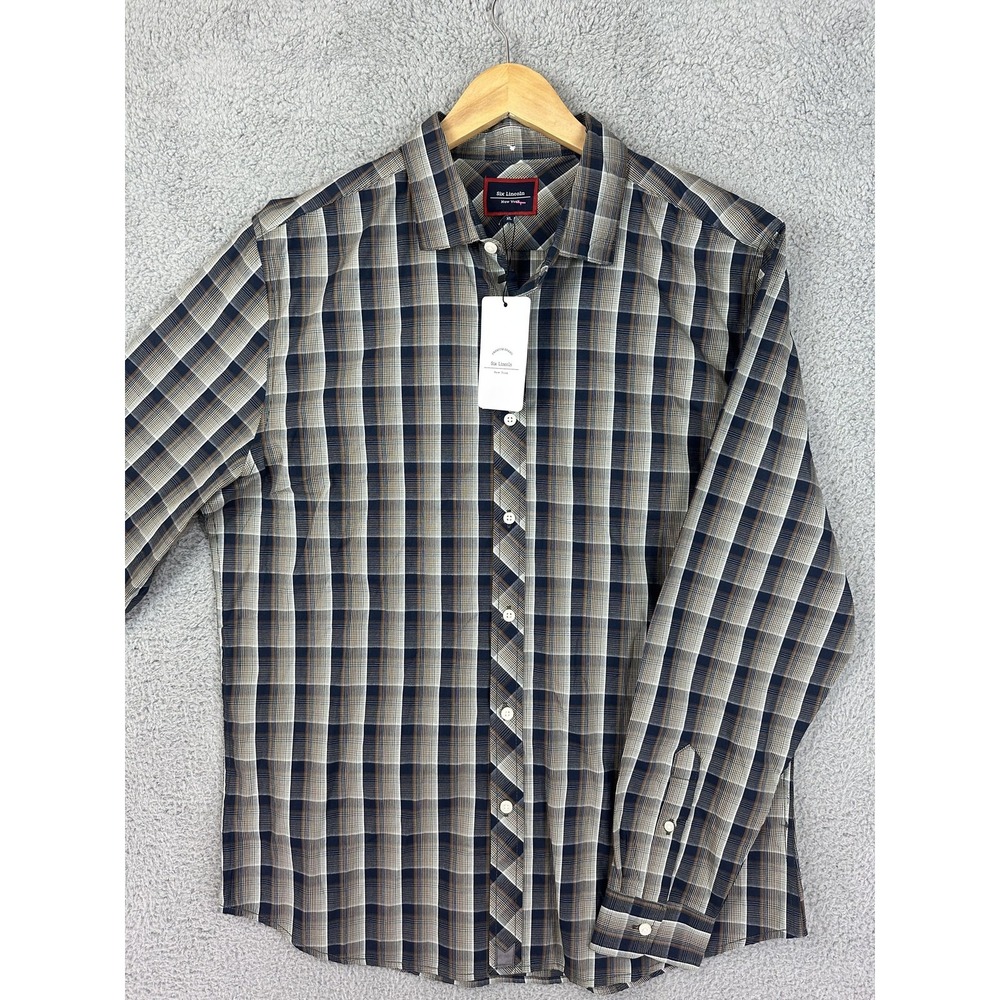 Six Lincoln Shirt Mens XL Olive Black Plaid Button Up Long Sleeve Cotton Casual